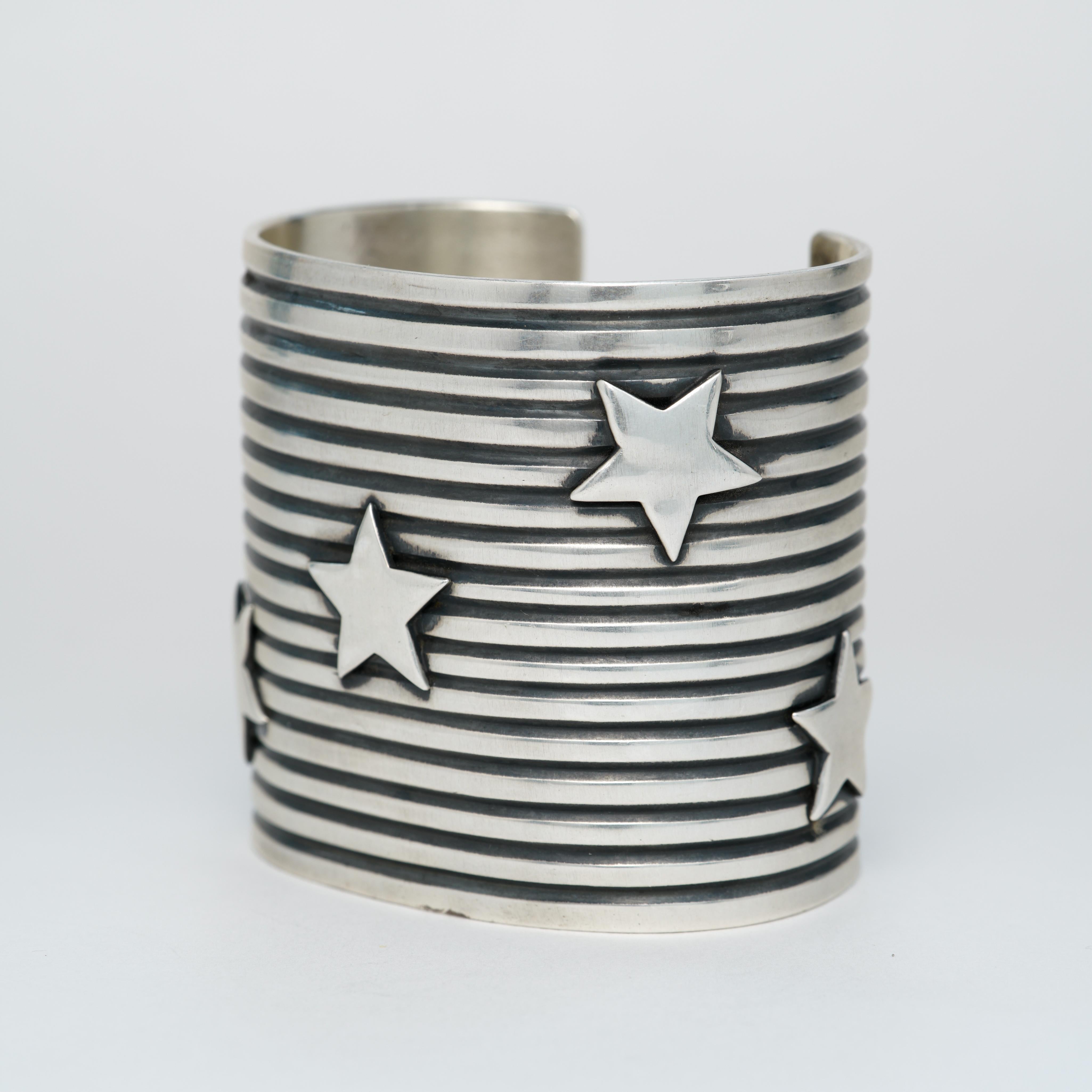 Native American Signed A. Cadman Wide Silver Cuff For Sale 6