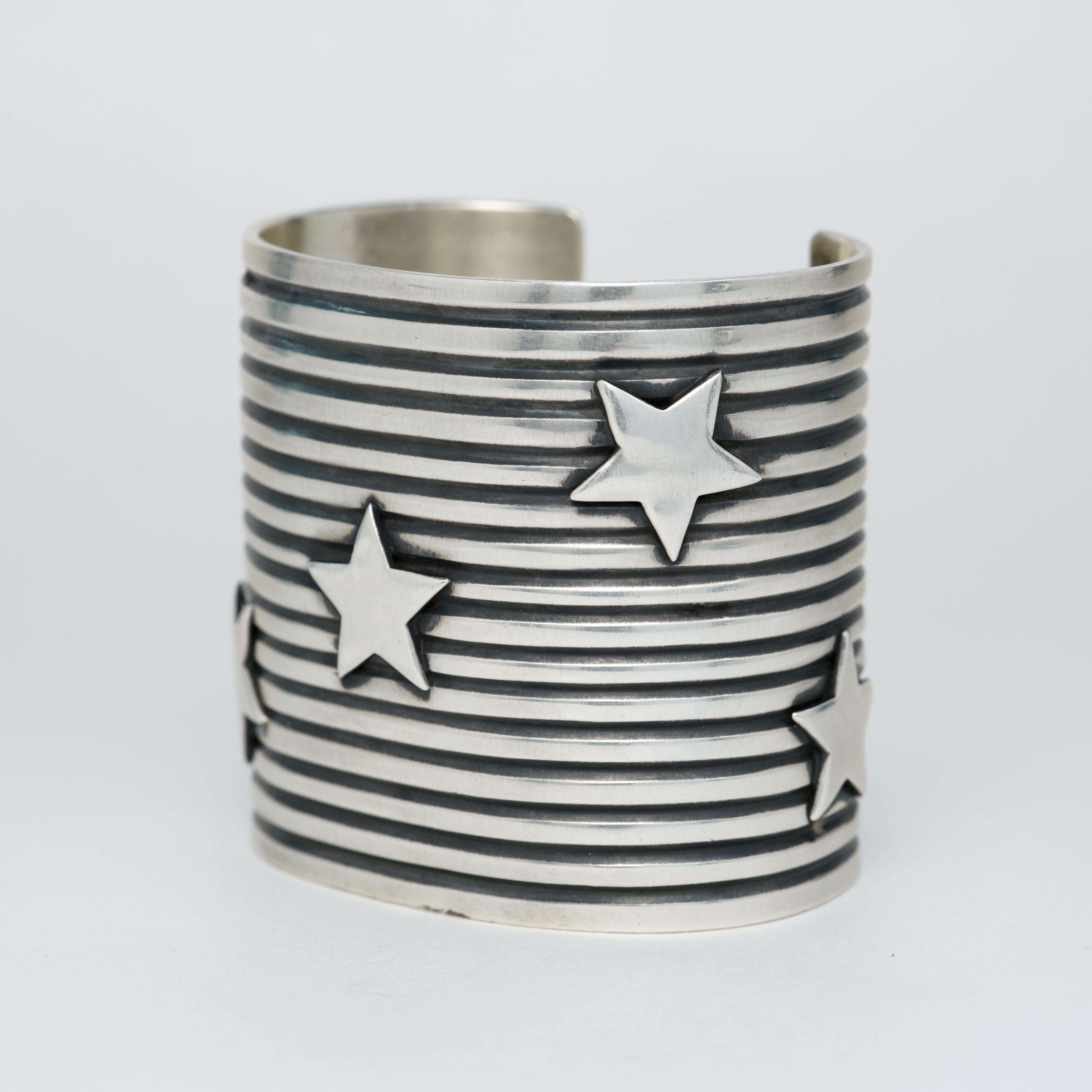 Native American Signed A. Cadman Wide Silver Cuff For Sale 6