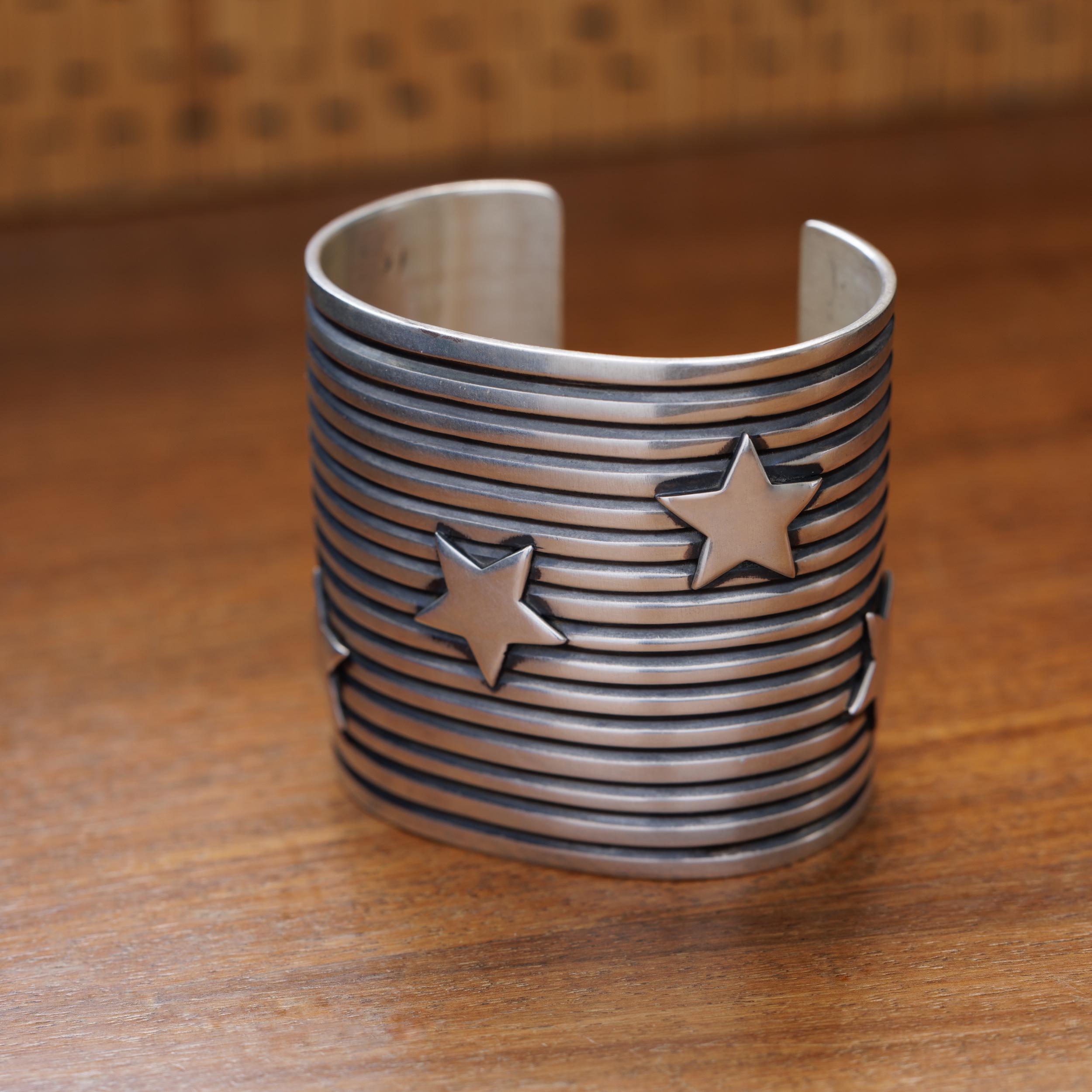 Native American Signed A. Cadman Wide Silver Cuff For Sale 7