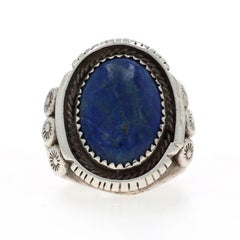 Native American Signed BB Navajo Sterling Lapis Cocktail Solitaire Ring 925 Sz8