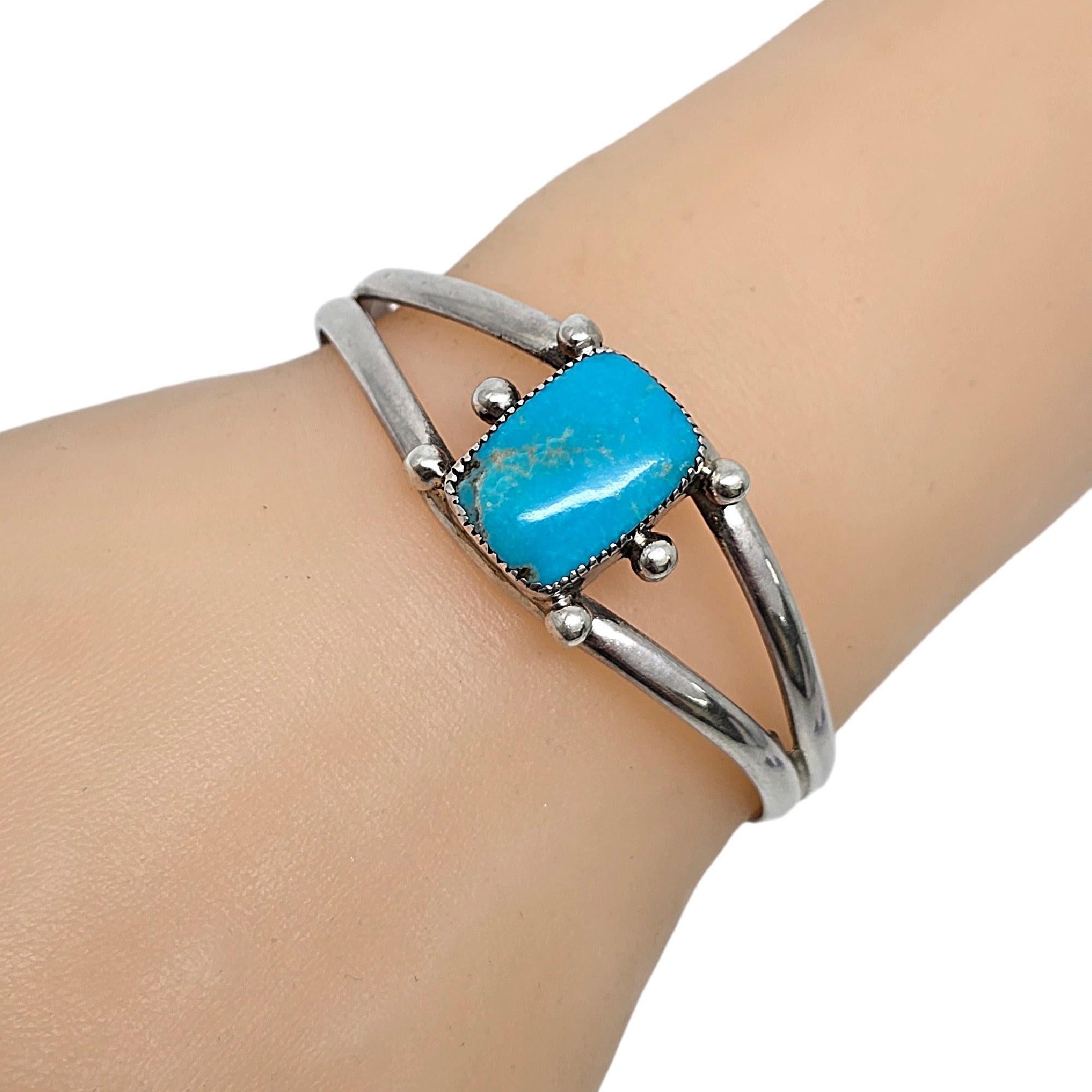 Native American Signed BM Sterling Silver Turquoise Cuff Bracelet #19104 For Sale 5