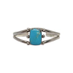 Native American Signed BM Sterling Silver Turquoise Cuff Bracelet #19104