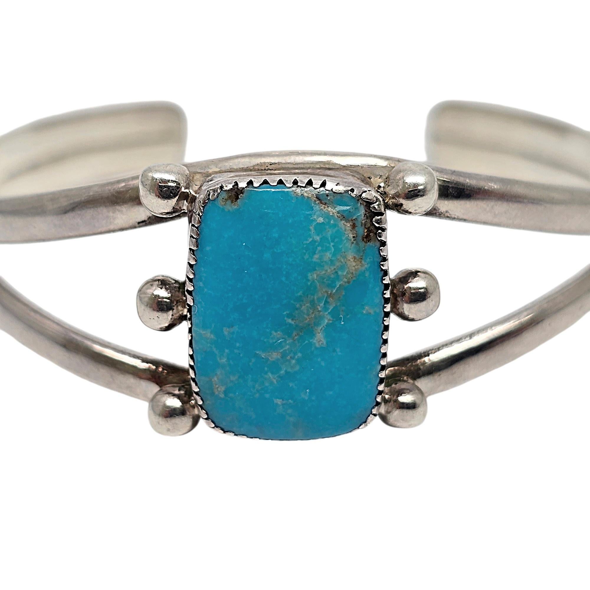 Native American Signed BM Sterling Silver Turquoise Cuff Bracelet #19104 For Sale 2