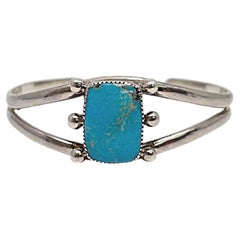 Native American Signed BM Sterling Silver Turquoise Cuff Bracelet #19104