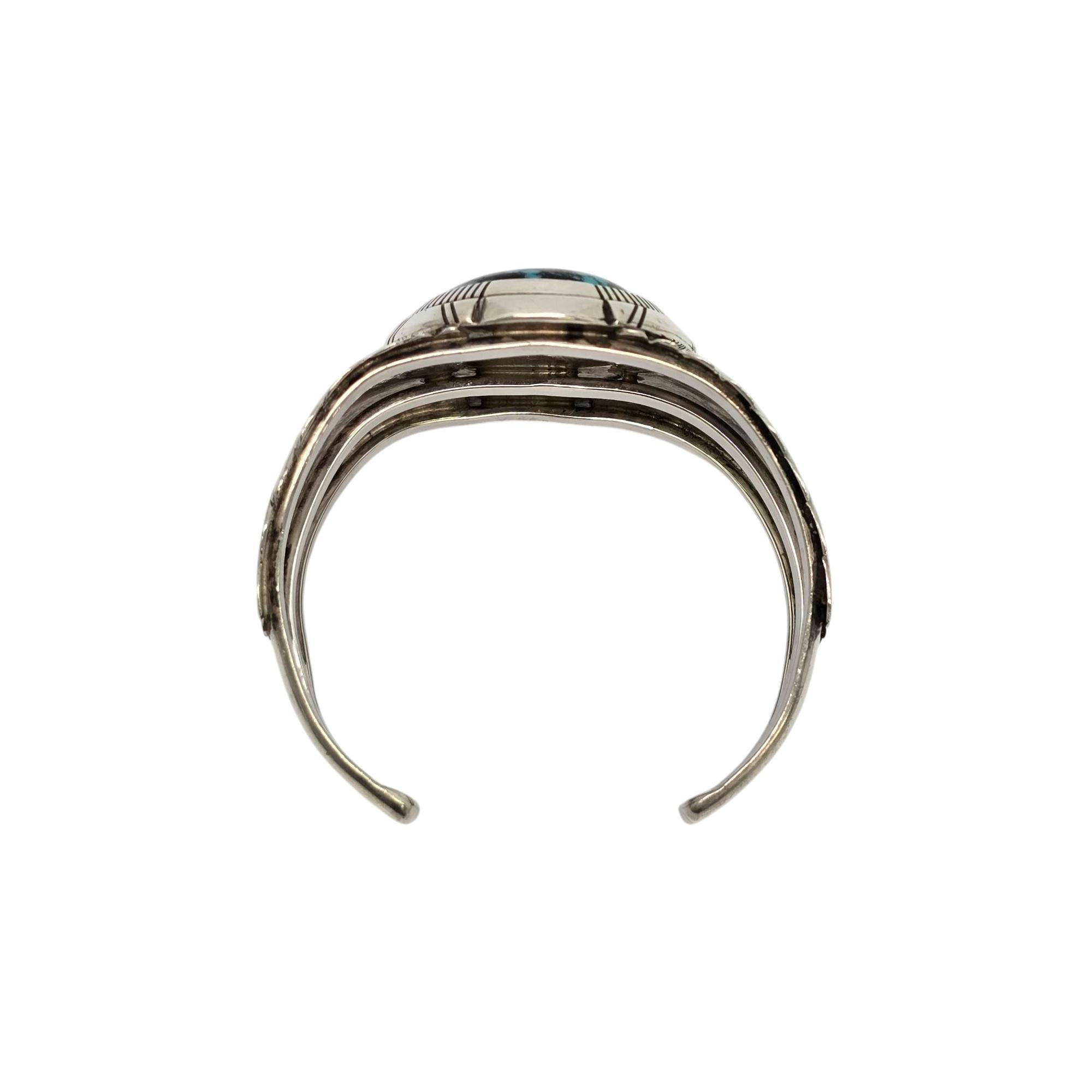 Women's Native American Signed DD Wide Sterling Silver Turquoise Cuff Bracelet #20912