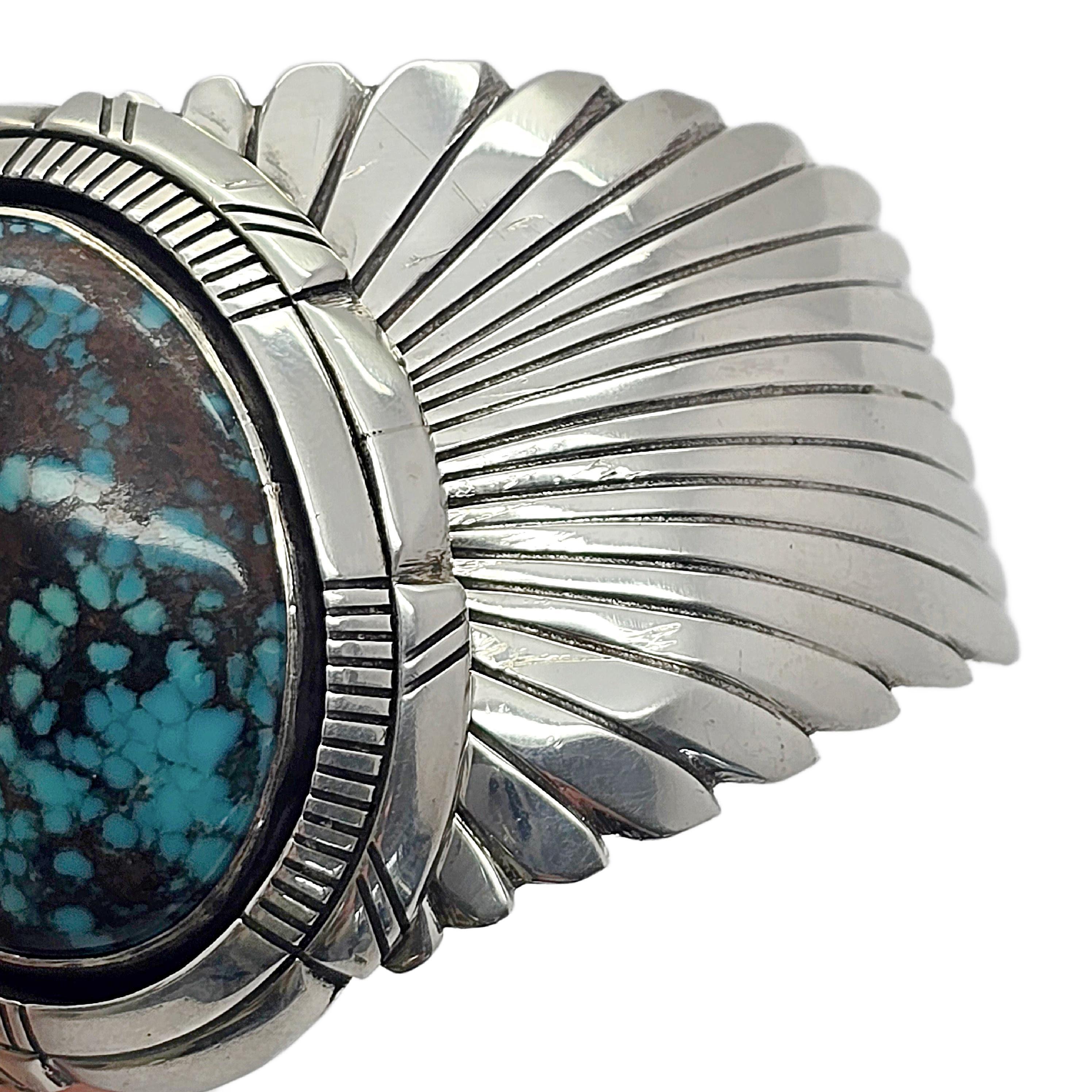 Native American Signed DD Wide Sterling Silver Turquoise Cuff Bracelet #20912 2