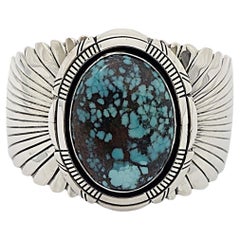 Vintage Native American Signed DD Wide Sterling Silver Turquoise Cuff Bracelet #20912