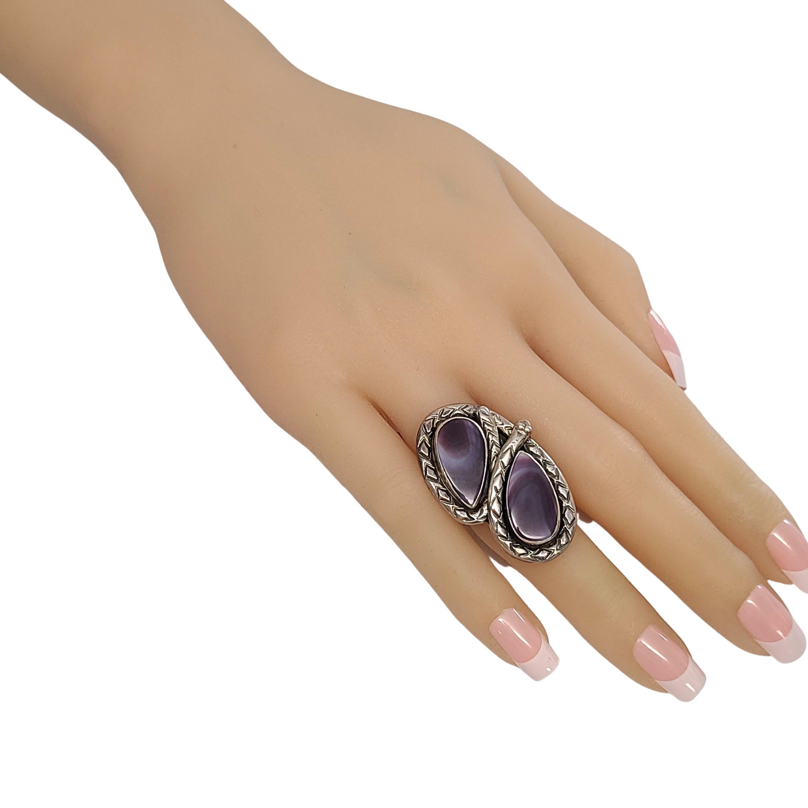 Women's Native American Signed HTS Sterling Silver Purple Cabochon Snake Ring