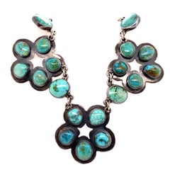 Native American Signed JF Federico Jimenez Turquoise Sterling Silver Necklace