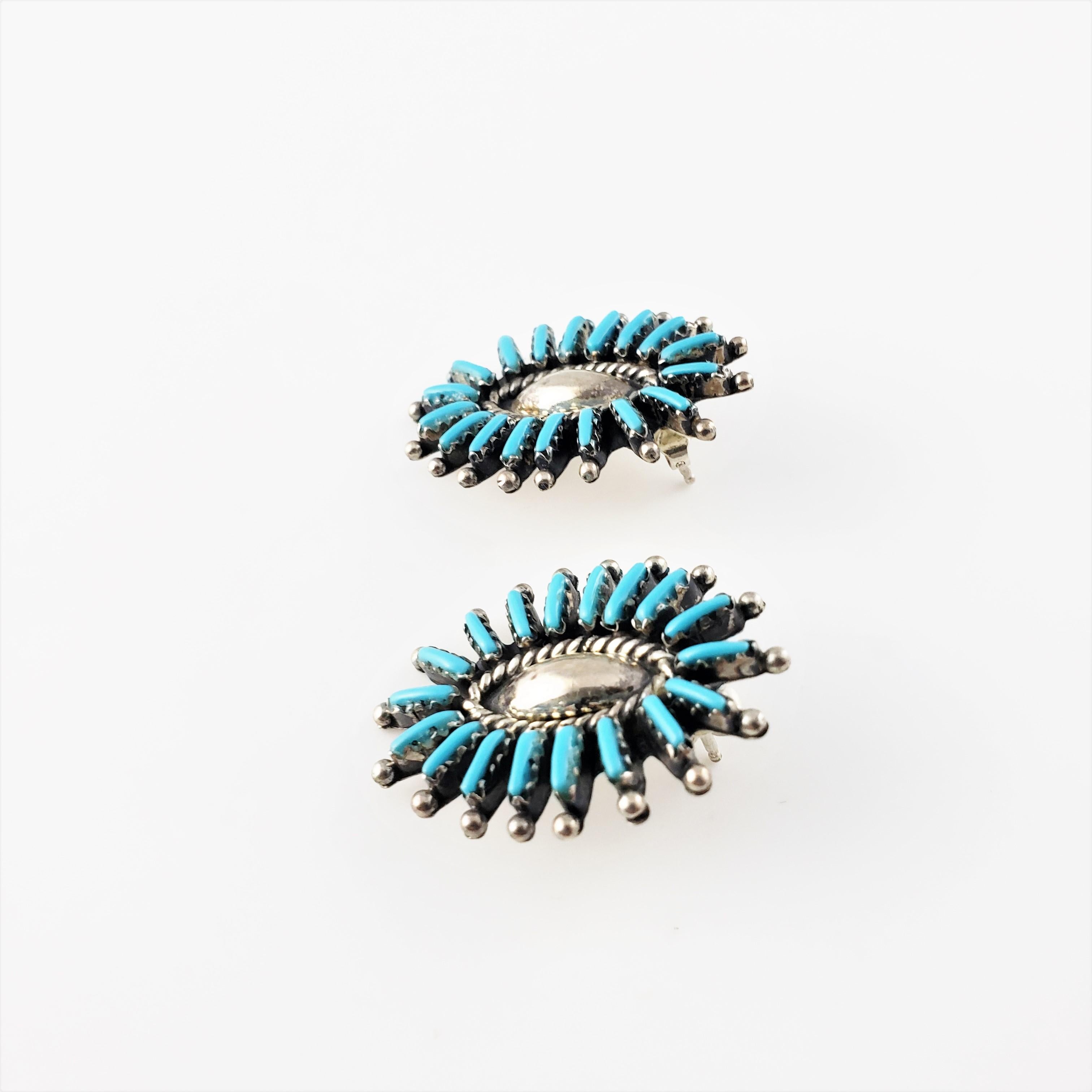 Women's or Men's Native American Signed LA Sterling Silver Needlepoint Turquoise Earrings