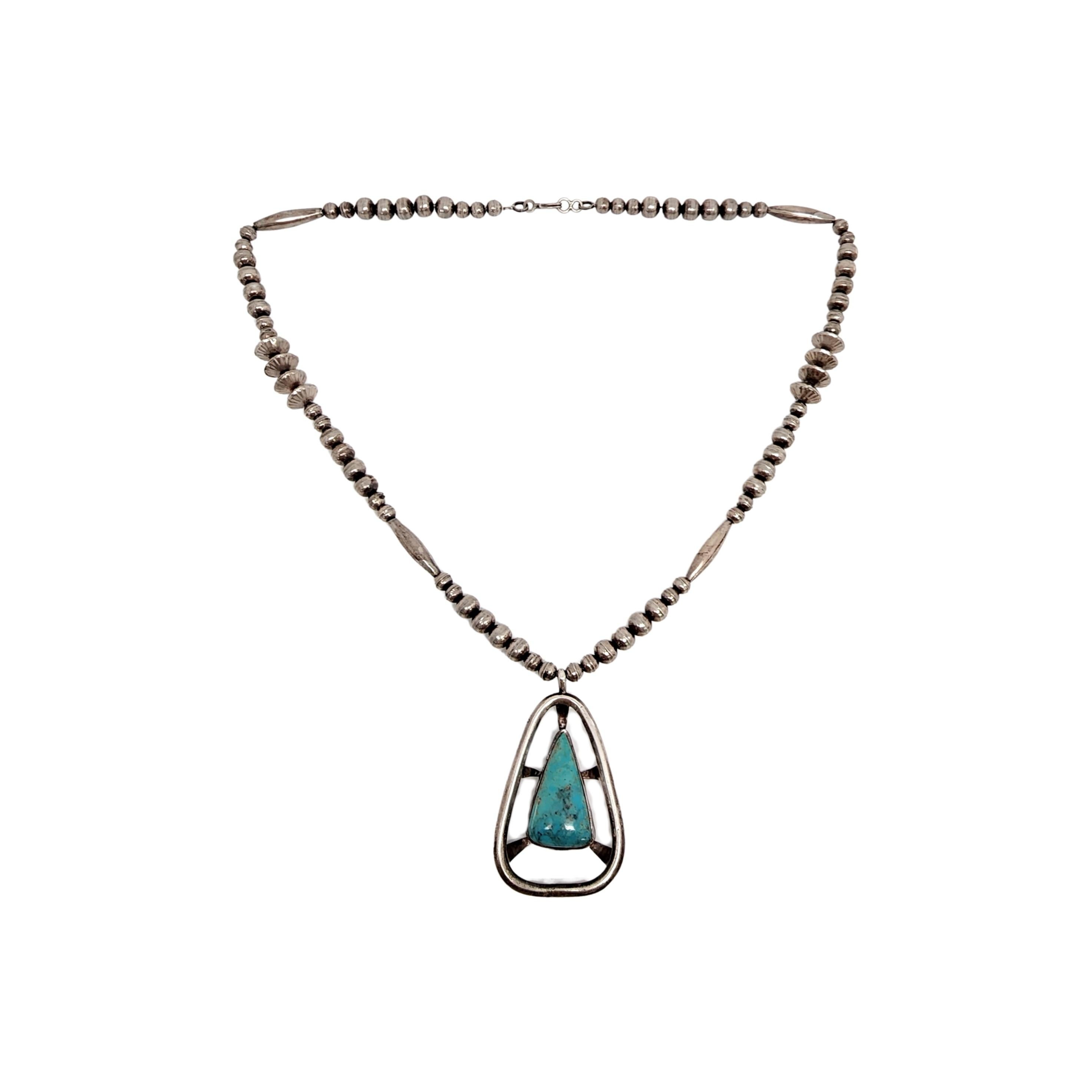 Collana di perle in argento MB firmata dai nativi americani Ciondolo grande in turchese in vendita 3