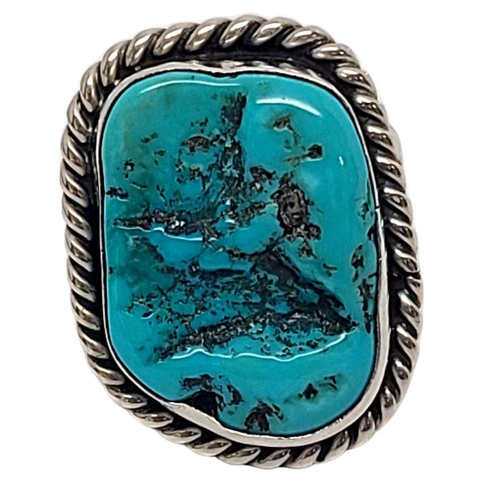 Vintage Navajo Native American Turquoise and Silver Rope Design Ring at ...