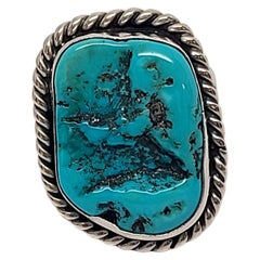 Native American Signed S Sterling Silver Turquoise Ring