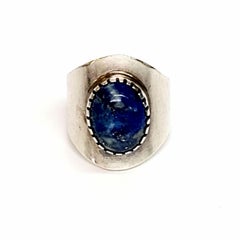 Large bague amérindienne signée en argent sterling et lapis-lazuli