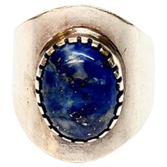 Native American Signed Sterling Silver Lapis Lazuli Wide Ring