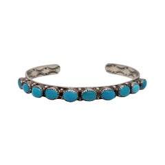 Native American Signed WR Sterling Silver Turquoise Cuff Bracelet #19106