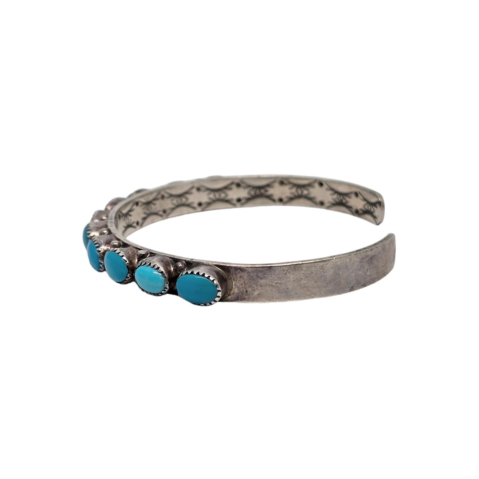 Cabochon Native American Signed WR Sterling Silver Turquoise Cuff Bracelet #19106