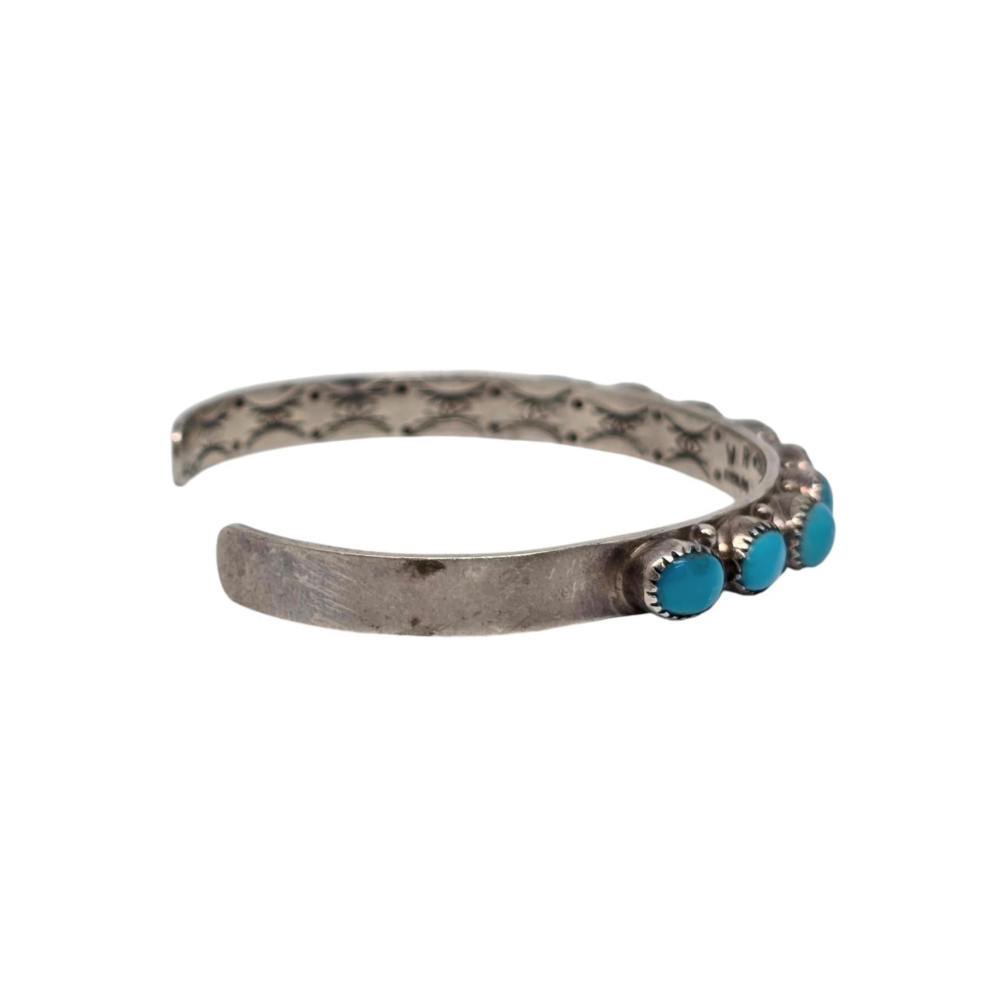 Women's Native American Signed WR Sterling Silver Turquoise Cuff Bracelet #19106