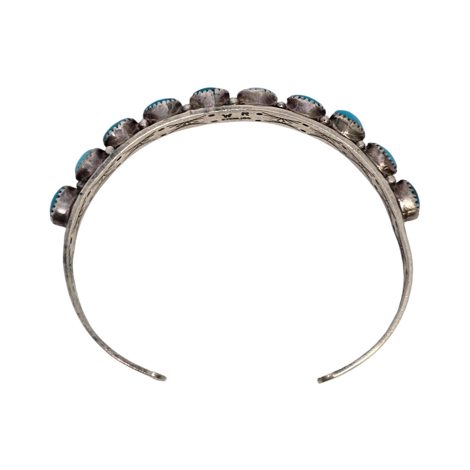 Native American Signed WR Sterling Silver Turquoise Cuff Bracelet #19106 1