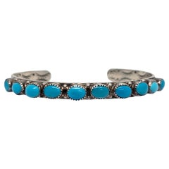 Vintage Native American Signed WR Sterling Silver Turquoise Cuff Bracelet #19106