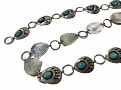 Native American Silver and Turquoise Bear Claw Belt
