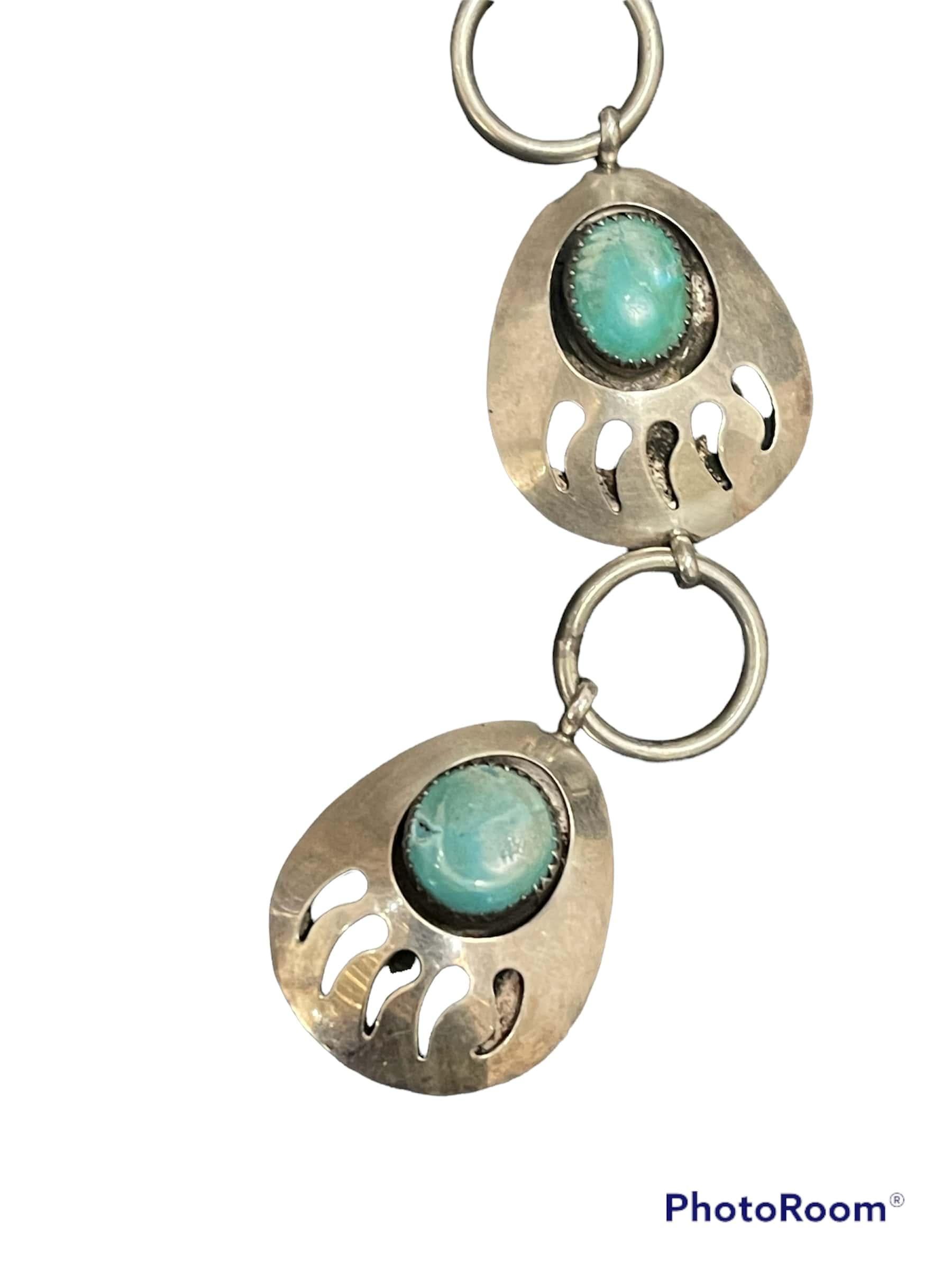Women's Native American Silver and Turquoise Bear Claw Belt For Sale