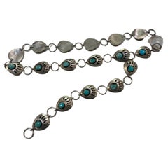 Native American Silver and Turquoise Bear Claw Belt