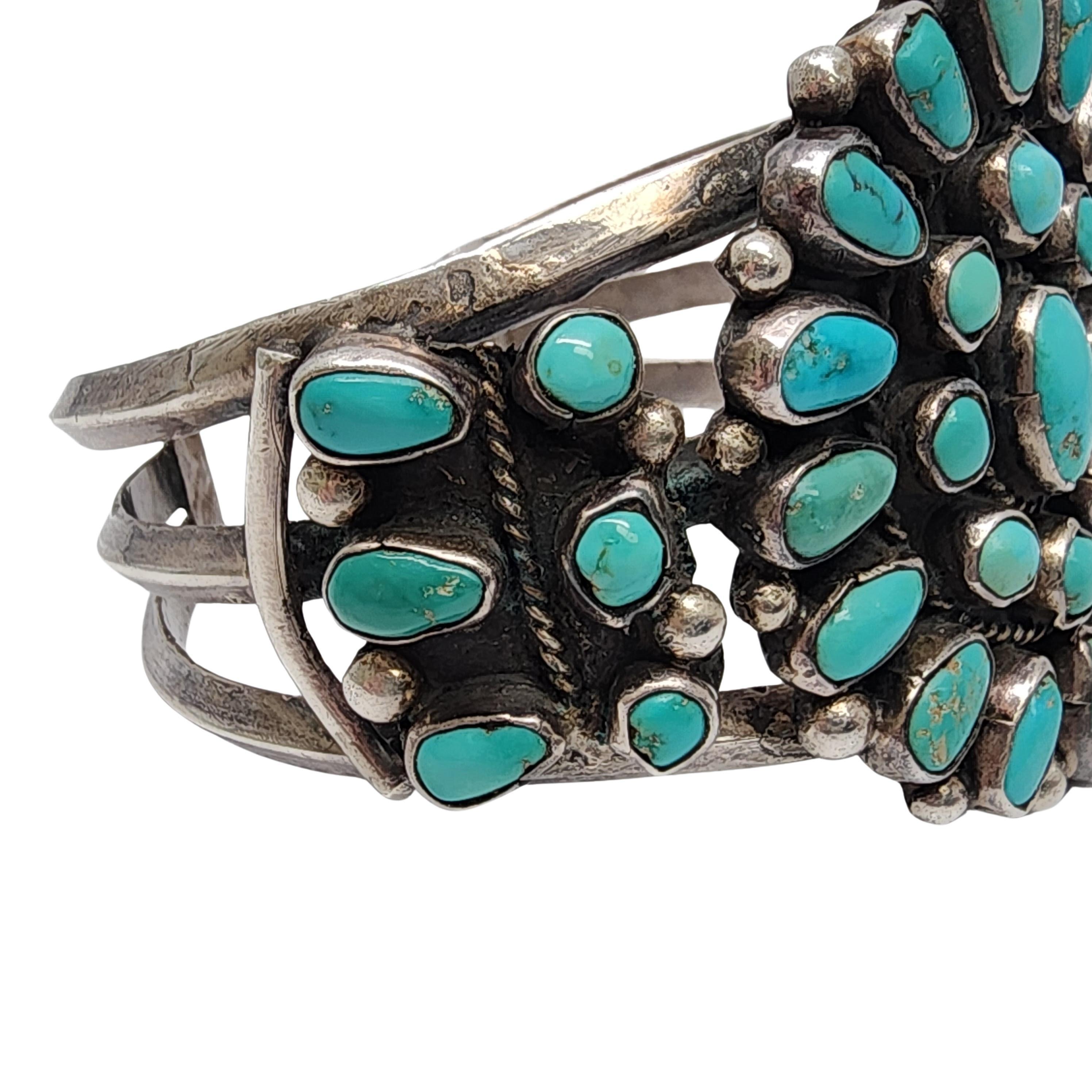 Native American Silver and Turquoise Cluster Large Cuff Bracelet #17666 3