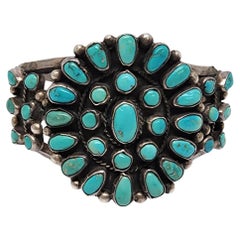Native American Silver and Turquoise Cluster Large Cuff Bracelet #17666
