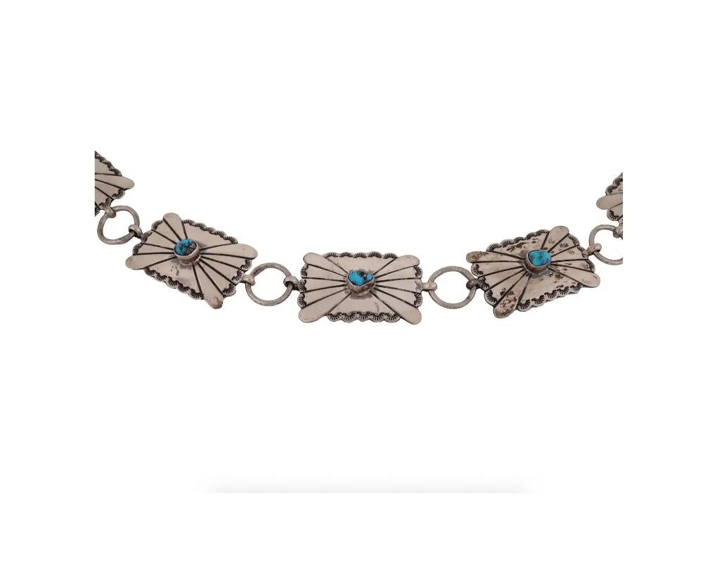 Native American Silver And Turquoise Concho Belt In Good Condition For Sale In New York, NY