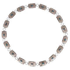 Native American Silver And Turquoise Concho Belt