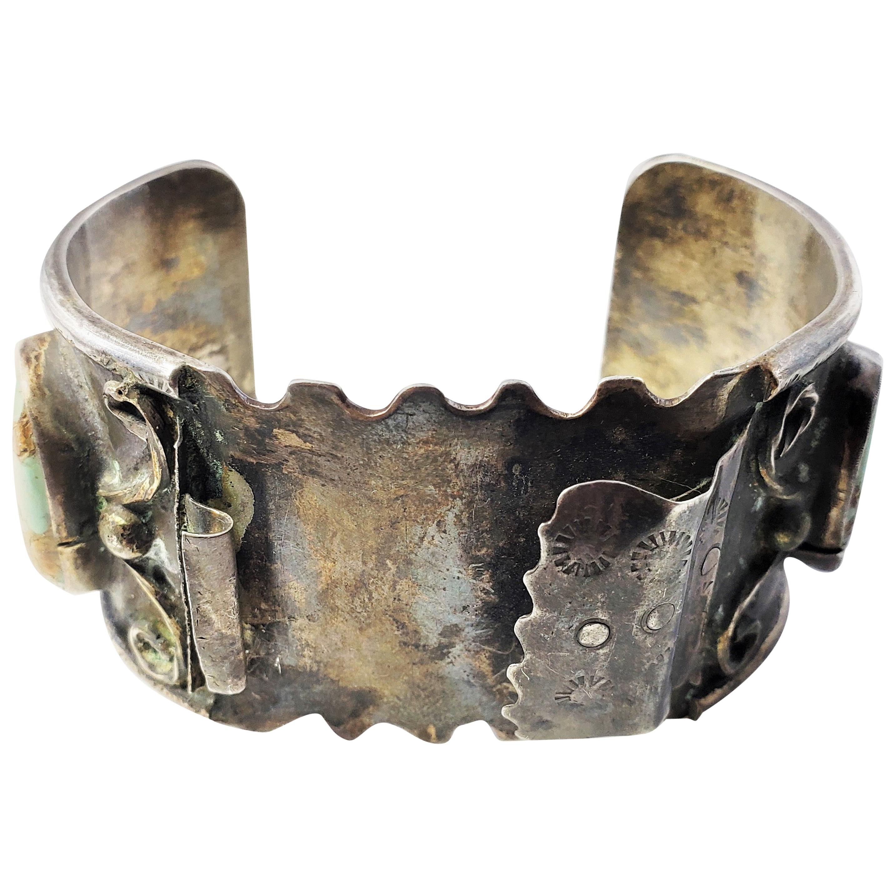 Native American Silver and Turquoise Watch Cuff For Sale