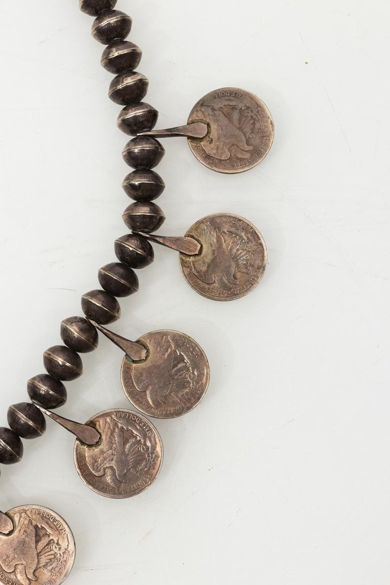 Native American Silver Coin Squash Blossom Necklace, circa 1930s at 1stDibs