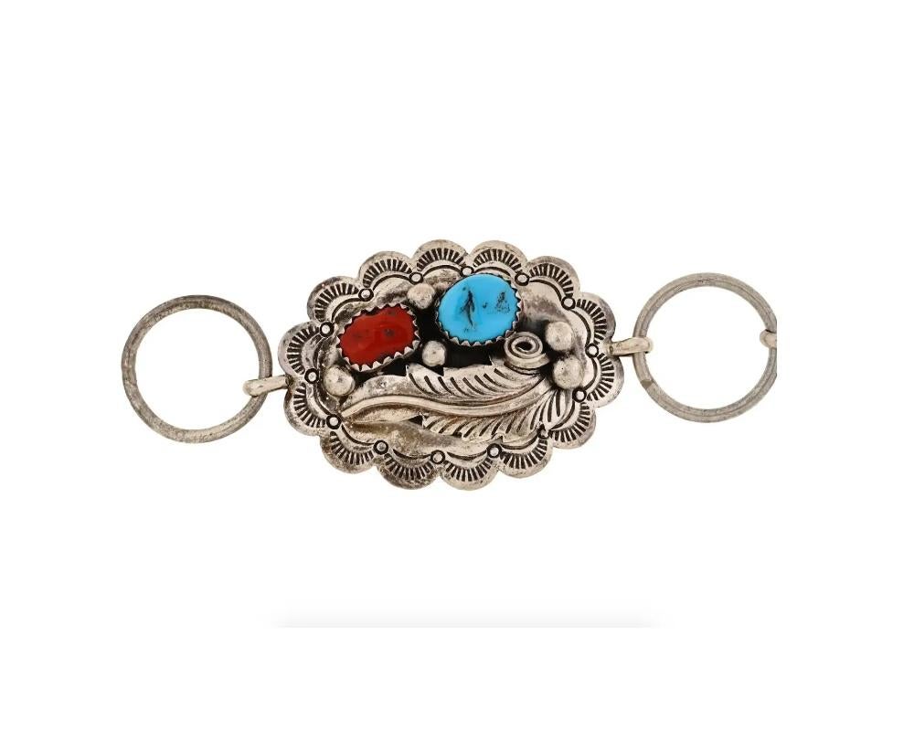 Native American Silver, Coral And Turquoise Belt In Good Condition For Sale In New York, NY