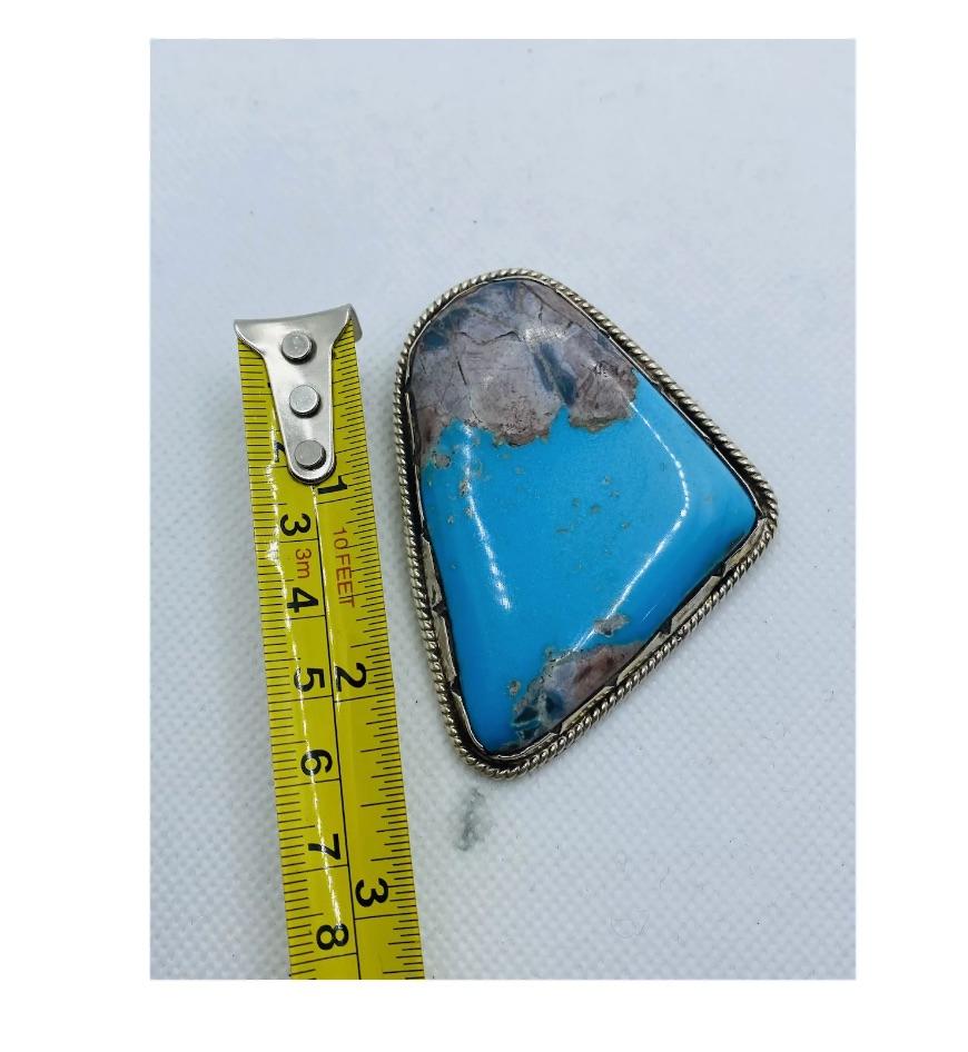  Native American Silver Large Turquoise Brooch Pendant For Sale 7