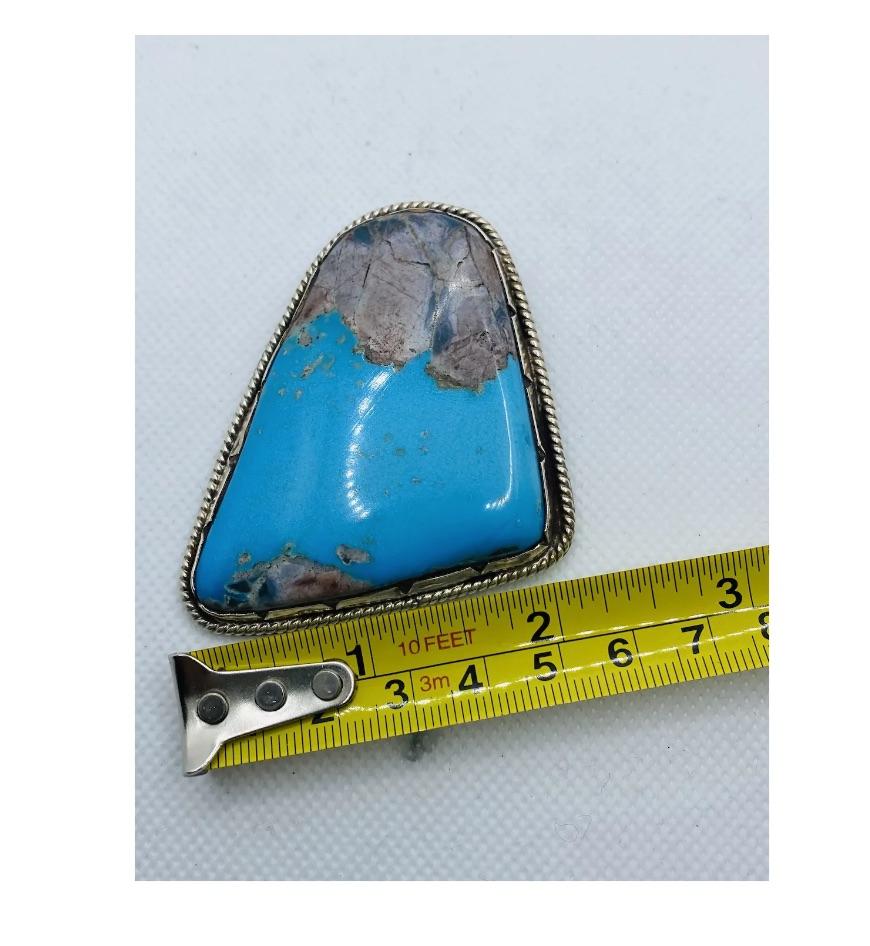  Native American Silver Large Turquoise Brooch Pendant For Sale 8