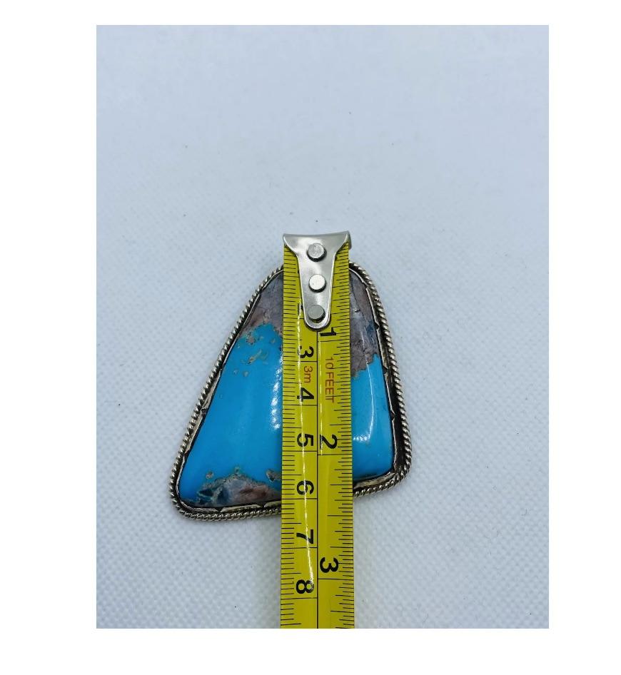  Native American Silver Large Turquoise Brooch Pendant For Sale 9