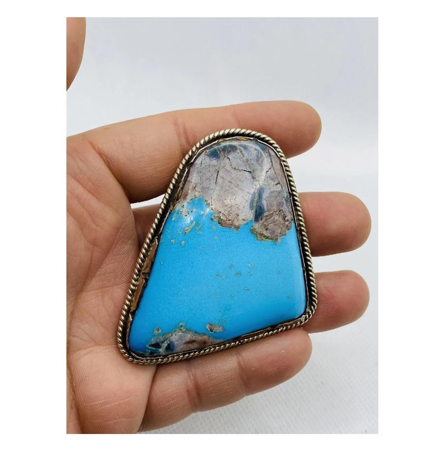  Native American Silver Large Turquoise Brooch Pendant In Good Condition For Sale In New York, NY