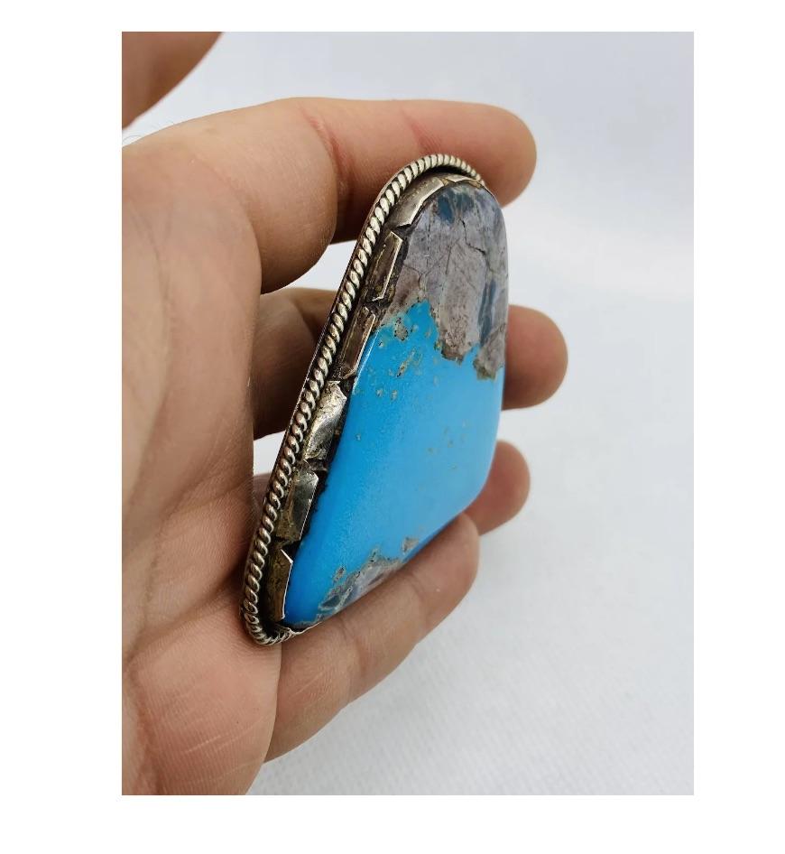  Native American Silver Large Turquoise Brooch Pendant For Sale 3