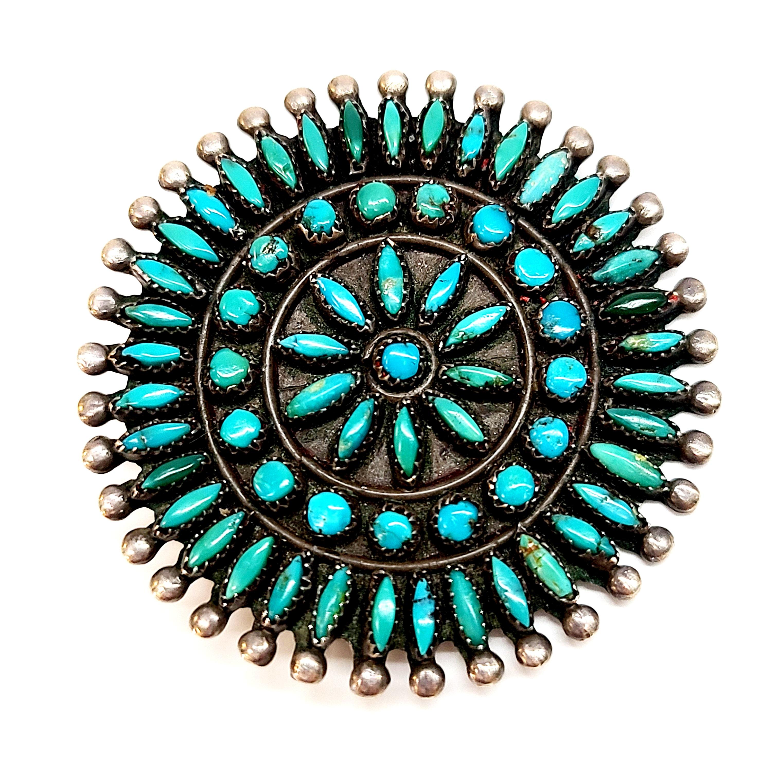 turquoise needlepoint pin brooch