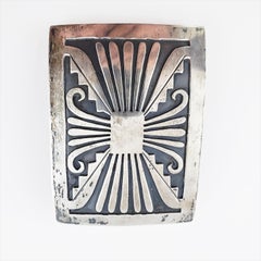 Native American Silver Overlay Large Belt Buckle