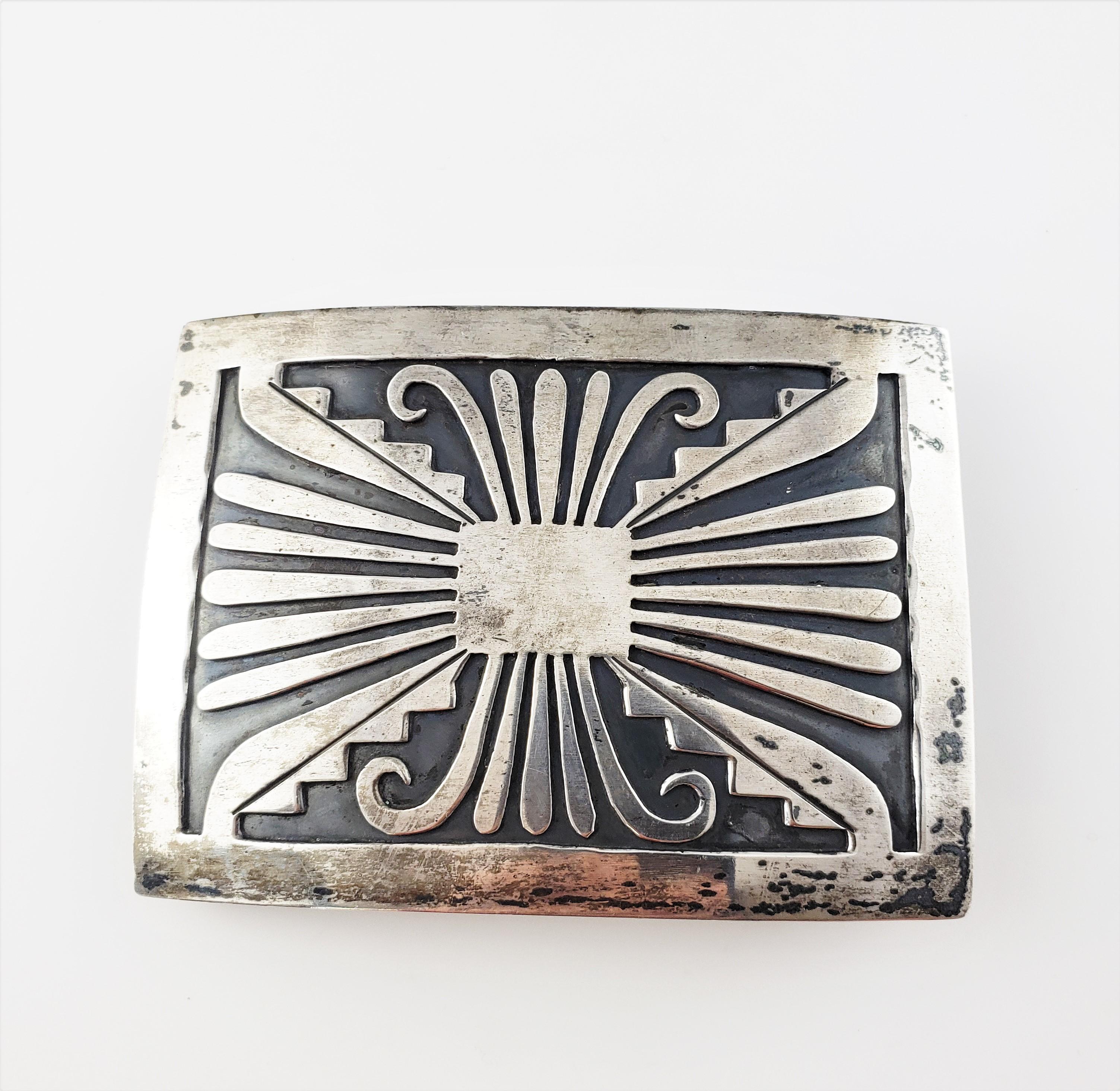 Native American Silver Overlay Large Belt Buckle In Good Condition In Washington Depot, CT