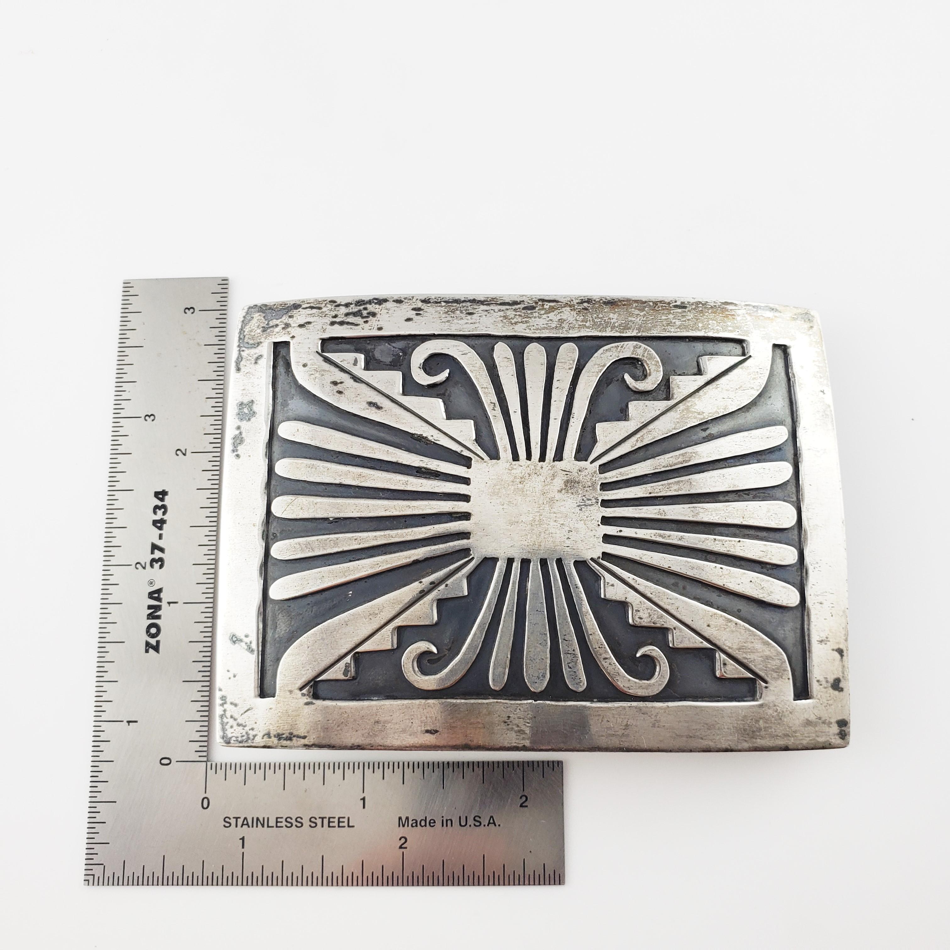 Native American Silver Overlay Large Belt Buckle 1