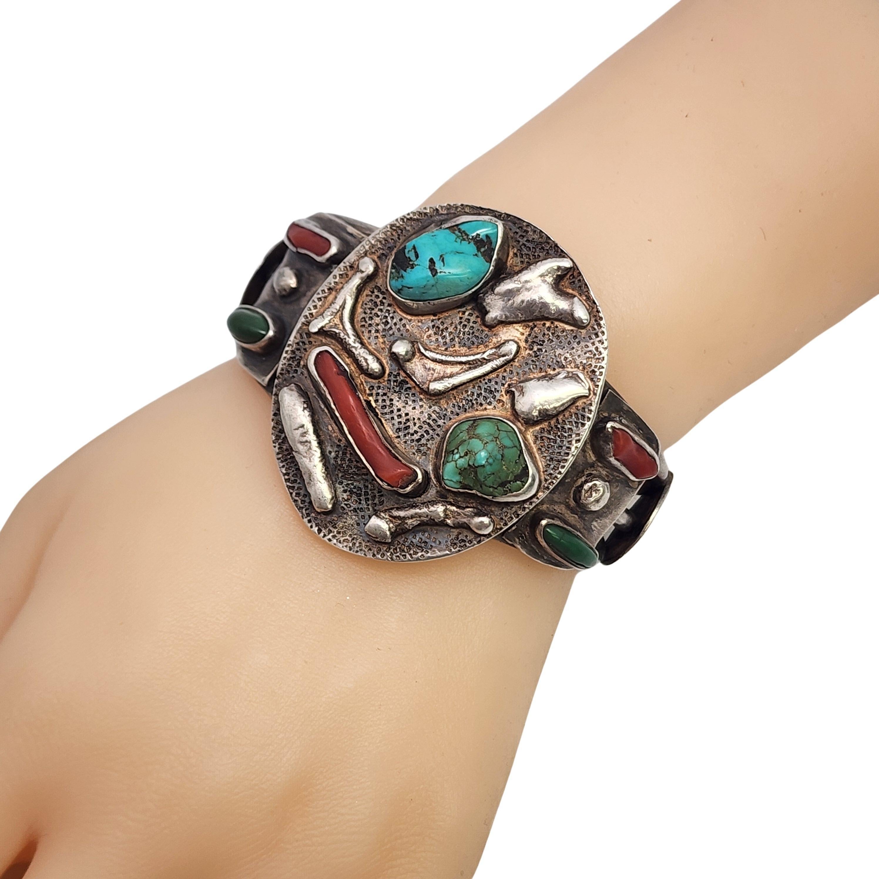 Native American Silver Turquoise and Mercury Dime Cuff Bracelet #18187 4