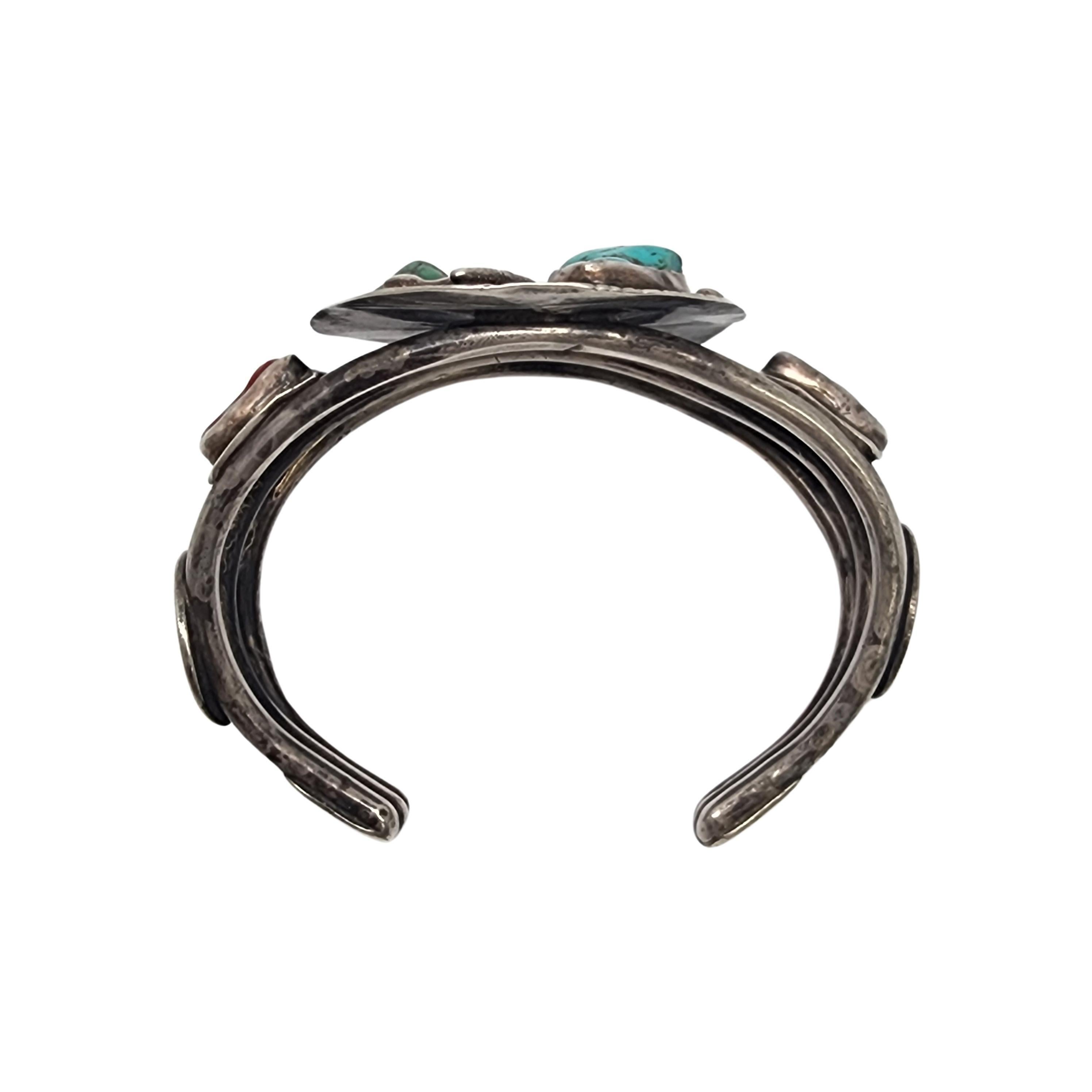 Native American Silver Turquoise and Mercury Dime Cuff Bracelet #18187 In Good Condition In Washington Depot, CT