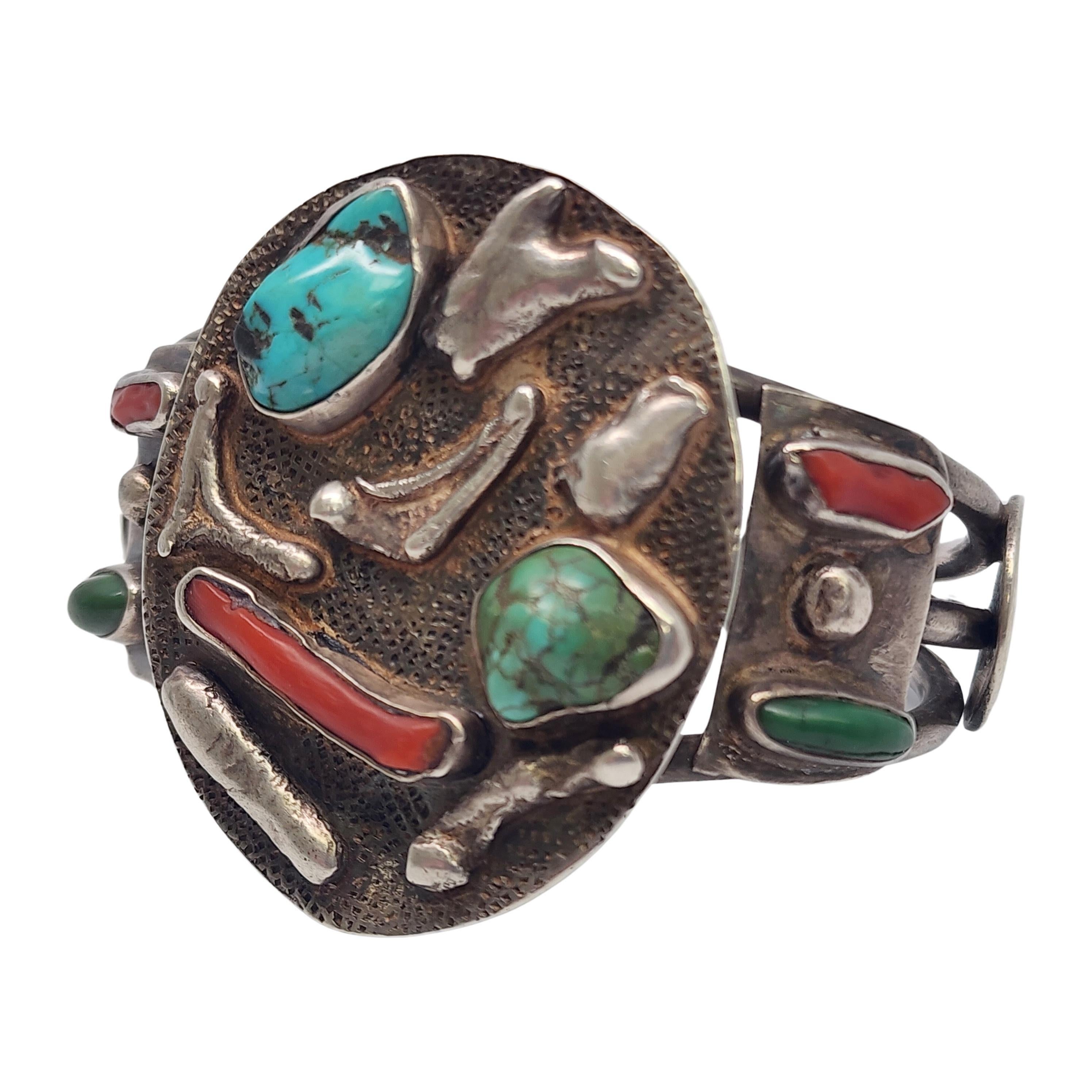 Women's Native American Silver Turquoise and Mercury Dime Cuff Bracelet #18187