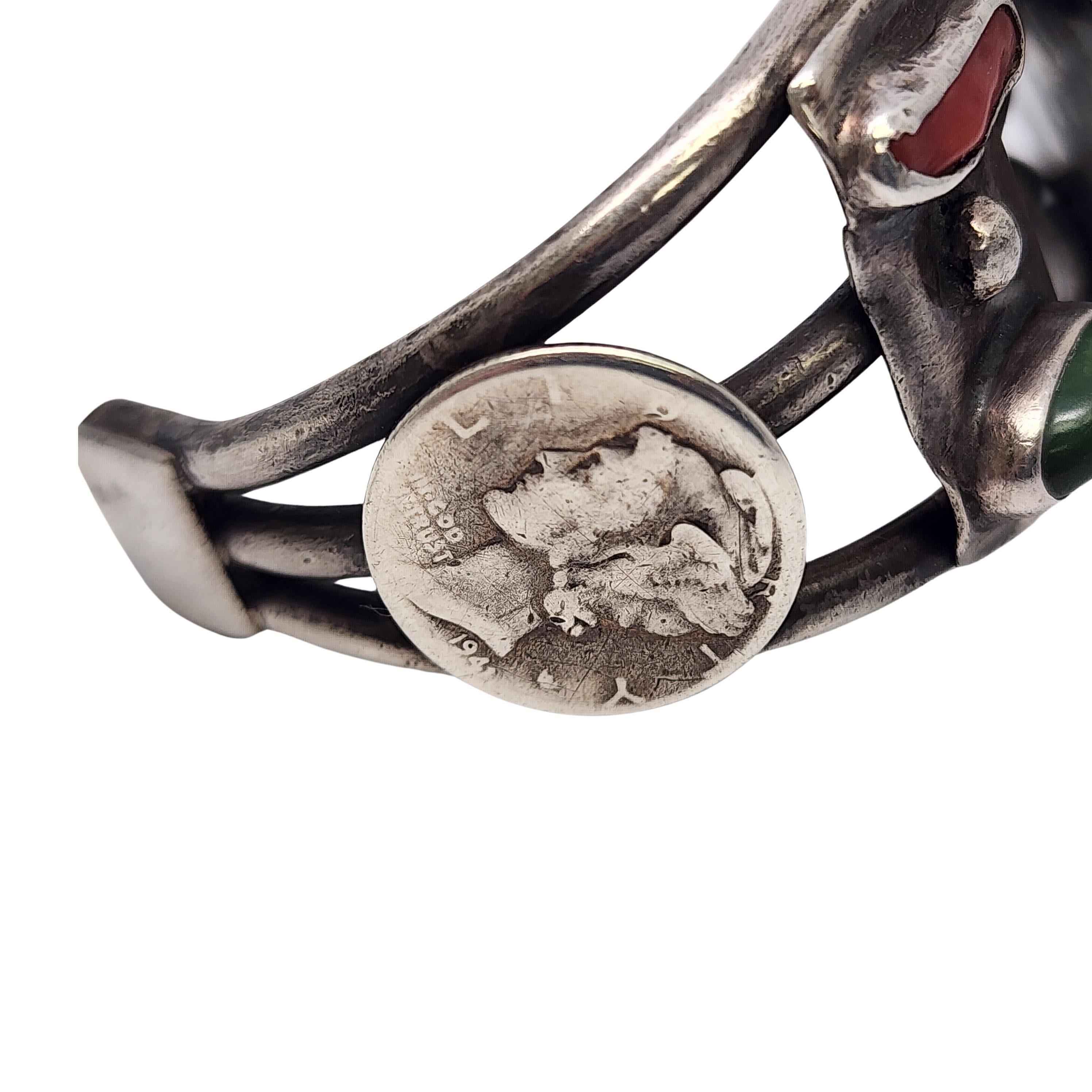 Native American Silver Turquoise and Mercury Dime Cuff Bracelet #18187 1