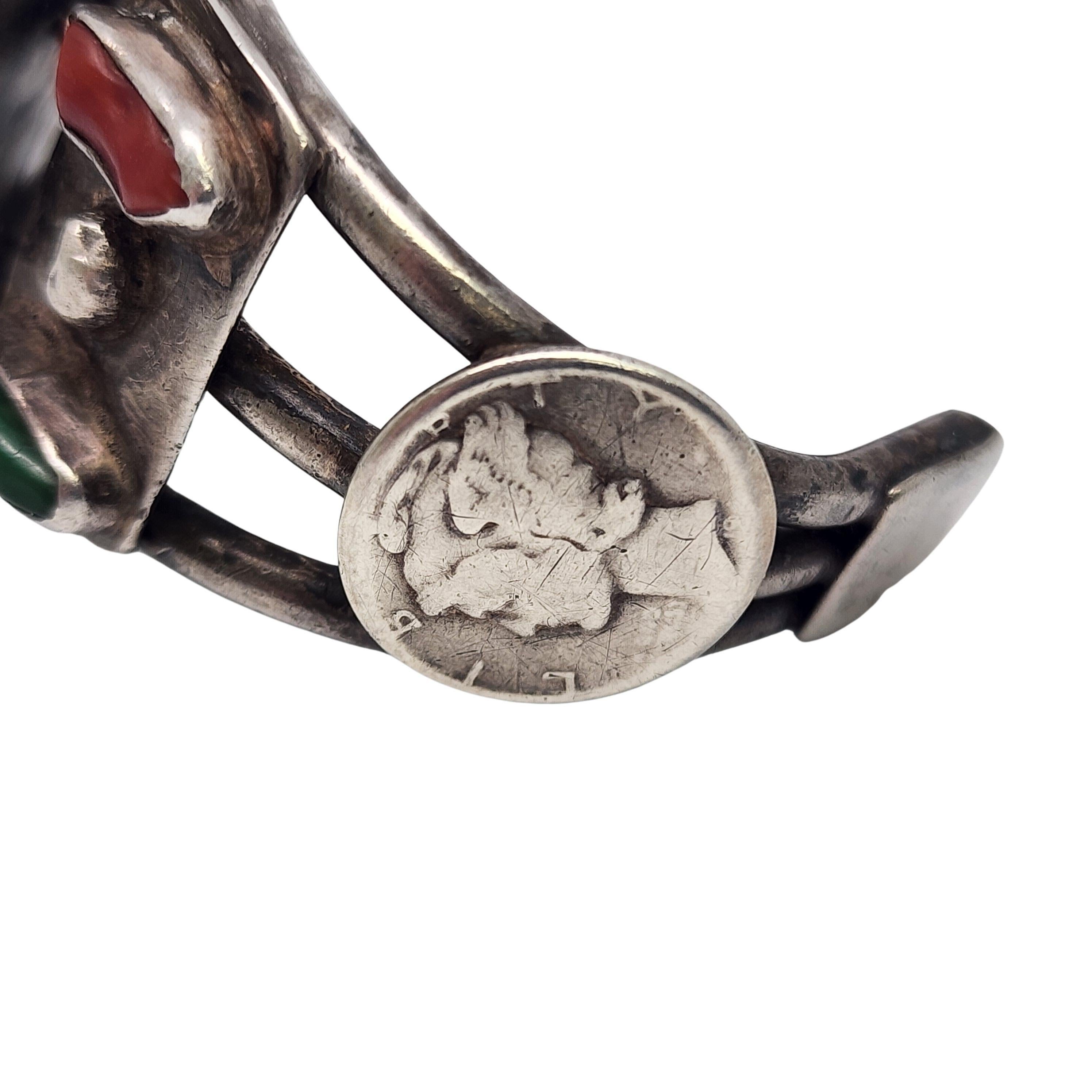 Native American Silver Turquoise and Mercury Dime Cuff Bracelet #18187 2