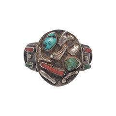Native American Silver Turquoise and Mercury Dime Cuff Bracelet #18187