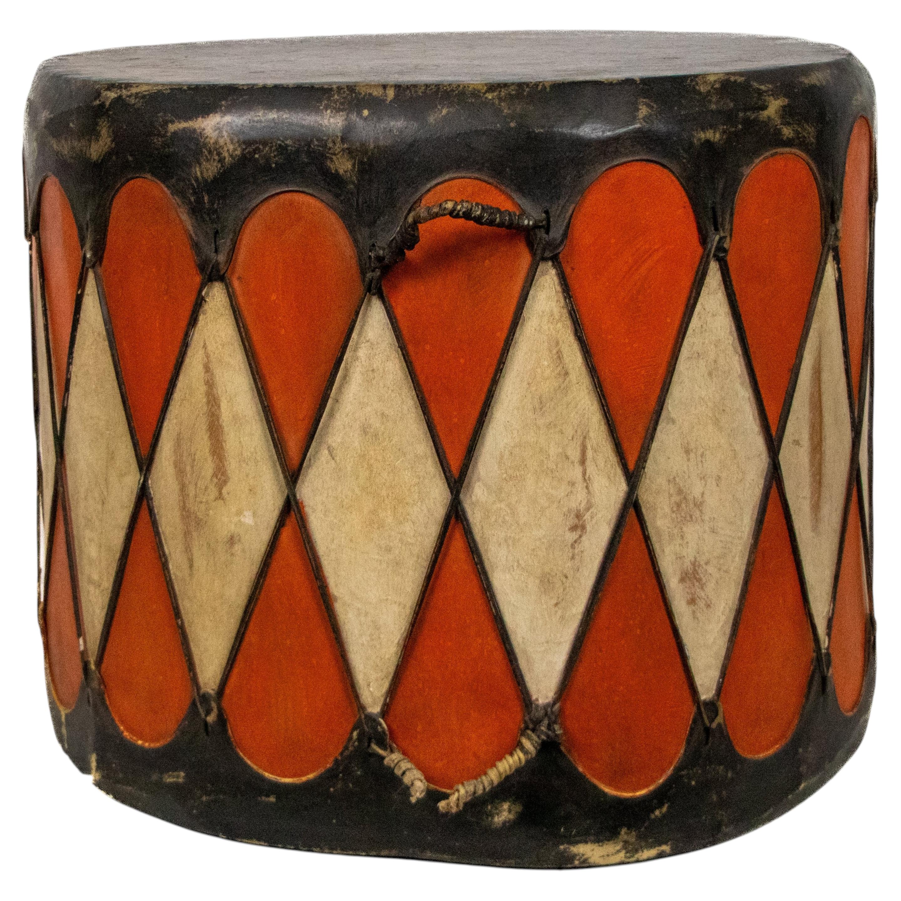 Native American Southwest Cochiti Pueblo Drum Painted Hide Wood 1950